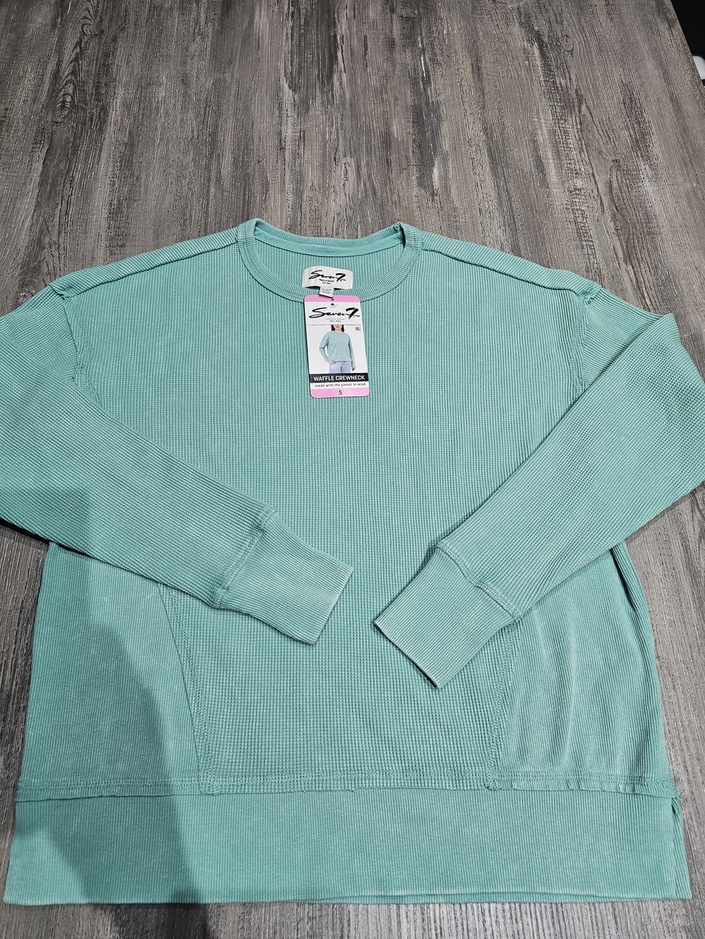 Seven7 Aqua Waffle Crewneck Long Sleeve Top